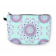 Polyester Tarp Zip Cosmetic Pouches, Rectangle with Flower Pattern, Light Blue, 14.4x21.7x2.1cm(ABAG-G010-04J)