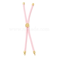 Twisted Nylon Cord Silder Bracelets, Link Bracelet Making for Connector Charm, with Long-Lasting Plated Golden Brass Cord End & Alloy Tree of Life, Pink, 8-3/4~8-7/8 inch(22.2~22.6cm), Hole: 2mm(DIY-B066-03G-06)