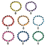 8Pcs 8 Colors Evil Eye Resin Beaded Stretch Bracelets Set with Hamsa Hand Charms, Mixed Color, Inner Diameter: 2 inch(5cm), 1Pc/color(BJEW-AN0001-66)