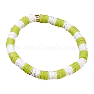 Polymer Clay Heishi Surfer Stretch Bracelet with 304 Stainless Steel Beaded, Preppy Bracelet, Green Yellow, Inner Diameter: 2 inch(5.2cm)(BJEW-SW00107-03)