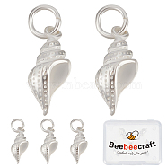 5Pcs 925 Sterling Silver Pendants, with Jump Ring, Conch Shell Charms, Silver, 16x7x5mm, Hole: 4mm(STER-BBC0001-73)