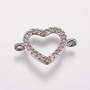 Brass Micro Pave Cubic Zirconia Links, Heart, Clear, Platinum, 10.5x16x2mm, Hole: 1.5mm(KK-I614-052P)