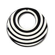 Black and White Stitching Acrylic Pendants, Round, 42.5x17.5x2mm, Hole: 1.6mm(OACR-S144-02B)