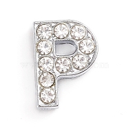 Alloy Slide Charms, with Crystal Rhinestone, for DIY Craft Jewelry Making, Letter, Platinum, Letter.P, 14x10.5x5mm, Hole: 2x11mm(ALRI-WH0005-09P-P)