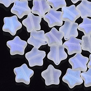 Electroplate Glass Beads, Frosted, Rainbow Plated, Star, Colorful, 8x8x4mm, Hole: 0.8~1mm(GLAA-N035-01-C02)