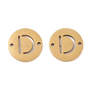 Vacuum Plating 201 Stainless Steel Hollow Flat Round Links, Letter Connector Charms, Real 18K Gold Plated, Letter D, 12x1mm, Hole: 1.2mm(FIND-R149-03D-G)