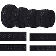 8 Yards 4 Styles Polyester Non Slip Knitted Elastic Belt, Wave Silicone Gripper Elastic Band for Clothing Sewing, Black, 20~38x1.2mm, about 2 yards/style(OCOR-BC0005-77)