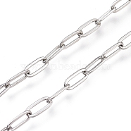 304 Stainless Steel Paperclip Chains, Drawn Elongated Cable Chains, with Spool, Soldered, Stainless Steel Color, 9.5x4x0.5mm, about 32.8 Feet(10m)/roll(CHS-M003-15P)