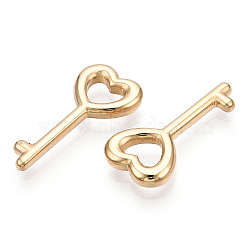 Valentine's Day 304 Stainless Steel Pendants, Manual Polishing, Heart Key Charm, Real 14K Gold Plated, 23x11.5x3mm, Hole: 6x4mm(STAS-T064-05G)
