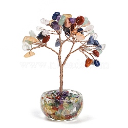 Natural Mixed Stone Chips Tree of Life Decorations, Glass Base with Copper Wire Feng Shui Energy Stone Gift for Home Office Desktop, 58~66x39.5x100mm(DJEW-B013-01E)