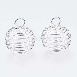 Iron Wire Pendants, Spiral Bead Cage Pendants, Round, Silver, 25~26x20mm, Hole: 5~6mm(IFIN-R231-20mm-S)