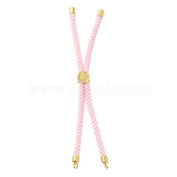 Twisted Nylon Cord Silder Bracelets, Link Bracelet Making for Connector Charm, with Long-Lasting Plated Golden Brass Cord End & Alloy Tree of Life, Pink, 8-3/4~8-7/8 inch(22.2~22.6cm), Hole: 2mm(DIY-B066-03G-06)