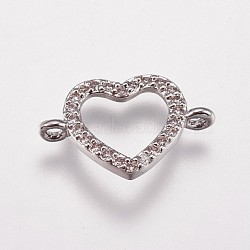 Brass Micro Pave Cubic Zirconia Links, Heart, Clear, Platinum, 10.5x16x2mm, Hole: 1.5mm(KK-I614-052P)