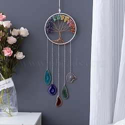 Natural & Synthetic Mixed Gemstone Tree of Lfe Ornaments, Wall Pendant Decorations, 600mm(TREE-PW0002-11)