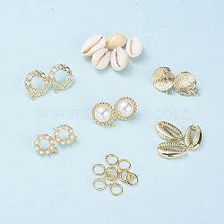 DIY Earring Making, with Cowrie Shell Beads, Alloy Pendants, Brass Jump Rings and Alloy Stud Earring Findings, Light Gold, 16~18x12~13x5~7mm, hole: 2mm(DIY-X0098-82LG)