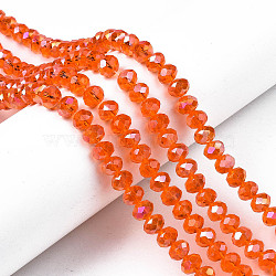 Electroplate Glass Beads Strands, AB Color Plated, Faceted, Rondelle, Orange Red, 8x6mm, Hole: 1mm, about 65~68pcs/strand, 15.7~16.1 inch(40~41cm)(X-EGLA-A034-T8mm-B22)