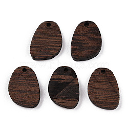 Natural Wenge Wood Pendants, Undyed, Oval Charms, Coconut Brown, 21x16x3.5mm, Hole: 2mm(WOOD-T023-88)