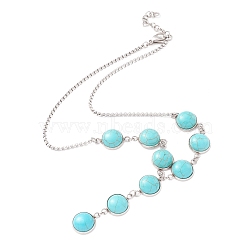 304 Stainless Steel Pendant Necklaces, with Natural Turquoise & 201 Stainless Steel Pendants, Flat Round, Stainless Steel Color, 16.9 inch(43cm)(NJEW-P259-02P)