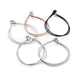 Unisex Korean Waxed Polyester Cord Bracelets, Multi-strand Bracelets, with Brass Beads, Mixed Color, 7-1/8 inch(18cm)(BJEW-JB04597)
