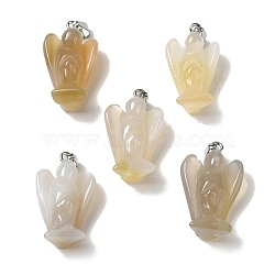 Natural Agate Pendants, Angel Charms with Platinum Plated Alloy Snap on Bails, 31~31.5x17~18x12mm, Hole: 7.5x4mm(G-C095-03P-03)