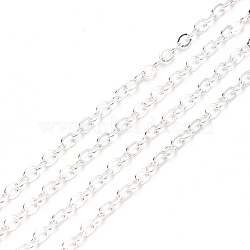 Brass Cable Chains, Soldered, Flat Oval, Silver, 2.2x1.9x0.3mm, Fit for 0.6x4mm Jump Rings(X-CHC-T008-06A-S)
