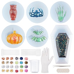 Halloween Theme, DIY Silicone Mold Kits, Include 100ml Measuring Cups, Plastic Round Stirring Rod & Transfer Pipettes & 304 Stainless Steel Beading Tweezers, Mixed Color, 55x11mm(DIY-OC0002-76)