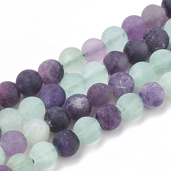 Natural Fluorite Beads Strands, Frosted, Round, 8mm, Hole: 1mm, about 47pcs/strand, 15.5 inch