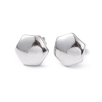 304 Stainless Steel Hexagon Stud Earrings for Women, Stainless Steel Color, 9x10mm, Pin: 0.8mm