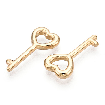 Valentine's Day 304 Stainless Steel Pendants, Manual Polishing, Heart Key Charm, Real 14K Gold Plated, 23x11.5x3mm, Hole: 6x4mm