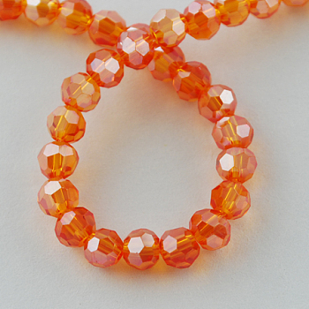 Electroplate Glass Bead Strands, Pearl Luster Plated, Faceted(32 Facets), Round, Dark Orange, 4mm
