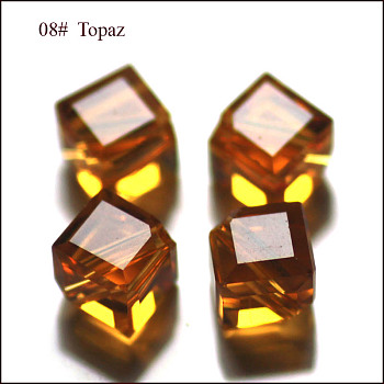 Imitation Austrian Crystal Beads, Grade AAA, Faceted, Cube, Orange, 7x8.5x8.5mm, Hole: 0.9~1mm