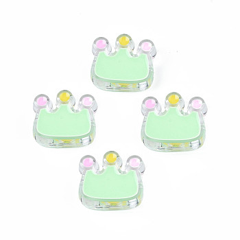 Transparent Acrylic Beads, with Enamel, Crown, Pale Green, 22x25x8mm, Hole: 2.5mm