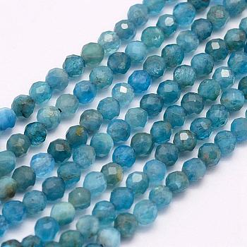 Natural Apatite Beads Strands, Faceted, Round, 4mm, Hole: 0.5mm, about 87~92pcs/strand, 15.3 inch(39cm)