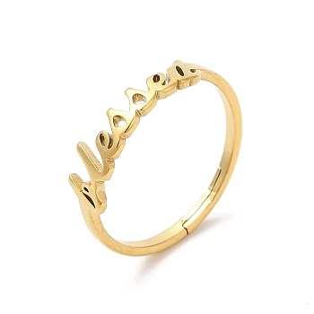 Ion Plating(IP) 304 Stainless Steel Word Adjustable Ring, Real 18K Gold Plated, US Size 6(16.5mm)