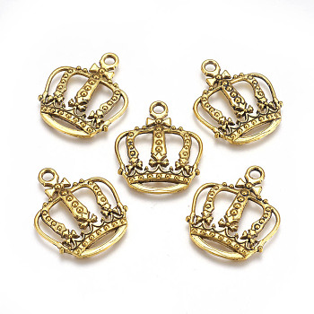 Tibetan Style Alloy Pendants, King Crown, Antique Golden, Lead Free and Cadmium Free, 34x28x4mm, Hole: 3.1mm