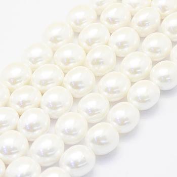 Shell Pearl Beads Strands, Oval, Creamy White, 15~16x12~13x11mm, Hole: 1mm, about 25pcs/strand, 15.7 inch(40cm)