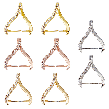 8Pcs 4 Colors Rack Plating Brass Micro Pave Cubic Zirconia Ice Pick Pinch Bails, Long-Lasting Plated, Cadmium Free & Lead Free, Mixed Color, 18x20x5.5mm, Hole: 3mm, Pin: 1mm, 2pcs/color