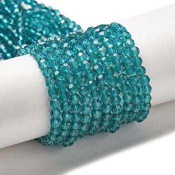 Transparent Glass Beads, Faceted(32 Facets), Round, Dark Turquoise, 4mm, Hole: 0.7mm, about 94~96pcs/strand, 14.17~14.37 inch(36~36.5cm)