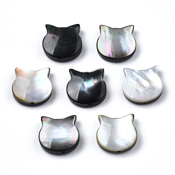 Natural Black Lip Shell Beads, Cat Head, 10x10x3.5mm, Hole: 0.9mm