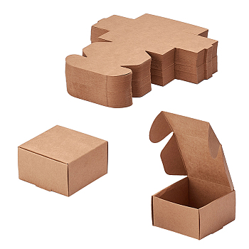 クラフト紙箱, 折りたたみボックス, 正方形, 淡い茶色, 8.5x8.5x3.5cm