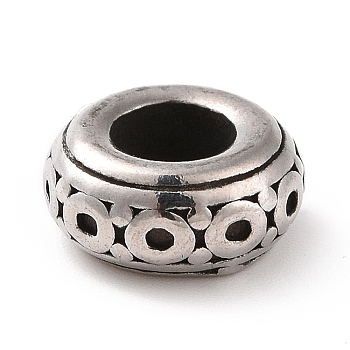 304 Stainless Steel European Beads, Large Hole Beads, Rondelle, Antique Silver, 5x11mm, Hole: 5mm