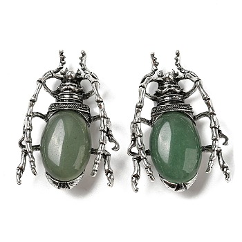 Dual-use Items Alloy Brooch, with Natural Green Aventurine, Spider, 49.5x35.5x15~16mm, Hole: 4x2.5mm