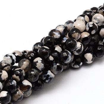 Faceted Natural Agate Round Beads Strands, Dyed, Black, 6mm, Hole: 1mm, about 64pcs/strand, 14.7 inch