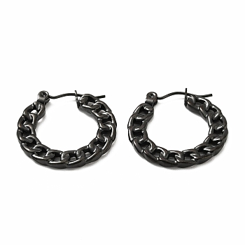Ion Plating(IP) 304 Stainless Steel Curb Chain Shape Stud Earrings for Women, Electrophoresis Black, 20x22x2mm, Pin: 0.7mm
