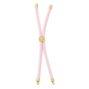 Twisted Nylon Cord Silder Bracelets, Link Bracelet Making for Connector Charm, with Long-Lasting Plated Golden Brass Cord End & Alloy Tree of Life, Pink, 8-3/4~8-7/8 inch(22.2~22.6cm), Hole: 2mm