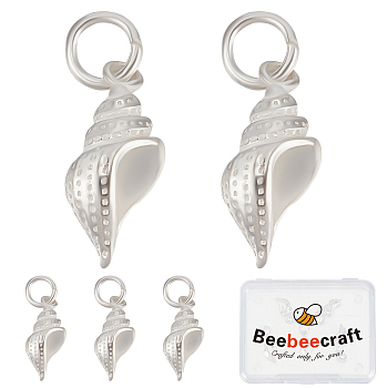 5Pcs 925 Sterling Silver Pendants, with Jump Ring, Conch Shell Charms, Silver, 16x7x5mm, Hole: 4mm