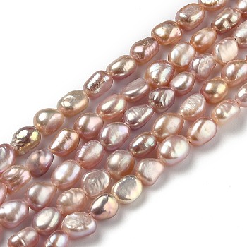 Natural Cultured Freshwater Pearl Beads Strands, Rice, Dyed, Sienna, 6~9x4.5~6mm, Hole: 0.5mm, about 48pcs/strand, 13.98 inch(35.5cm)