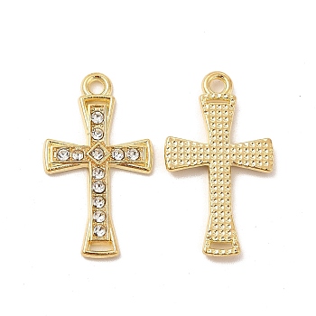 Alloy with Crystal Rhinestone Pendants, Cross Charms, Golden, 26.5x15x2mm, Hole: 1.8mm
