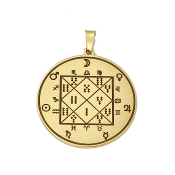 304 Stainless Steel Seven Archangels Pendants, Flat Round with Word Pattern, Golden, 38x35x1.5mm, Hole: 7.5x4mm