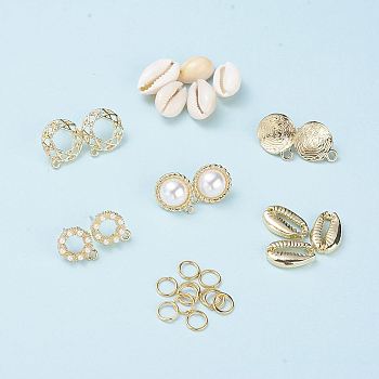 DIY Earring Making, with Cowrie Shell Beads, Alloy Pendants, Brass Jump Rings and Alloy Stud Earring Findings, Light Gold, 16~18x12~13x5~7mm, hole: 2mm